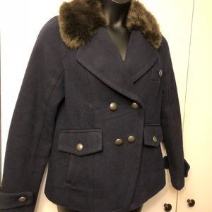 Navy wool coat; preowned